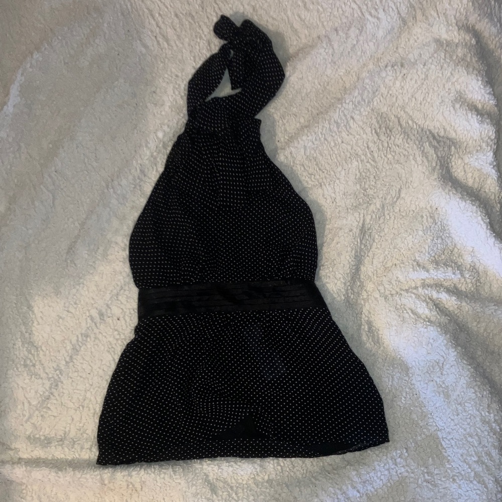 Bebe Black Halter Top with White Dots